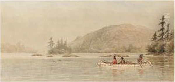 Indians Canoeing On A Lake - view 1