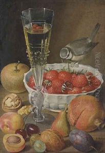A facon de venise, a bowl of strawberries by Georg Flegel