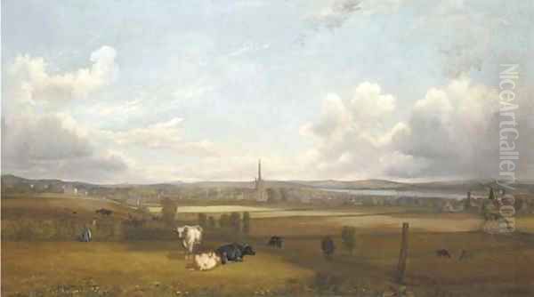 View of Alloa, with cows and figures in the foreground - view 1