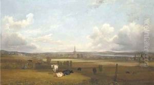View of Alloa, with cows and figures in the foreground by John Fleming