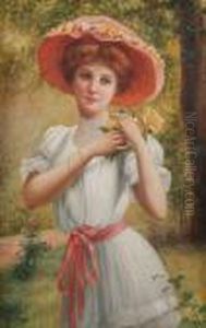 Portrait Of A Lady With Pink Bow by Emile Vernon