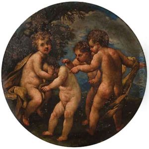 Putti disporting in landscapes by Marcantonio Franceschini)