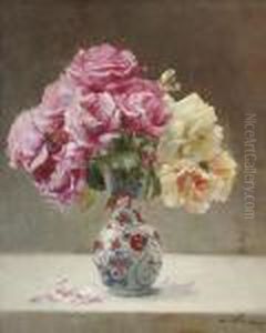 Roses In An Oriental Vase by Emile Vernon