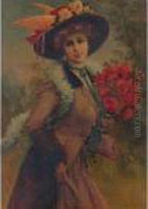 Portrait Of A Lady With A Bouquet Of Roses Portrait Of A Lady With A Bouquet Of Roses