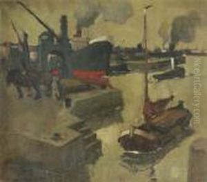Bedrijvigheid In De Haven by Oscar Verpoorten