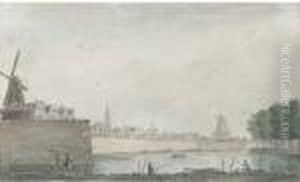 View Of The Raampoort, Amsterdam, With Figures Fishing On Abarrage View Of The Raampoort, Amsterdam, With Figures Fishing On Abarrage