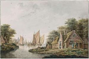 Shipping In An Estuary By A Village, A City Beyond