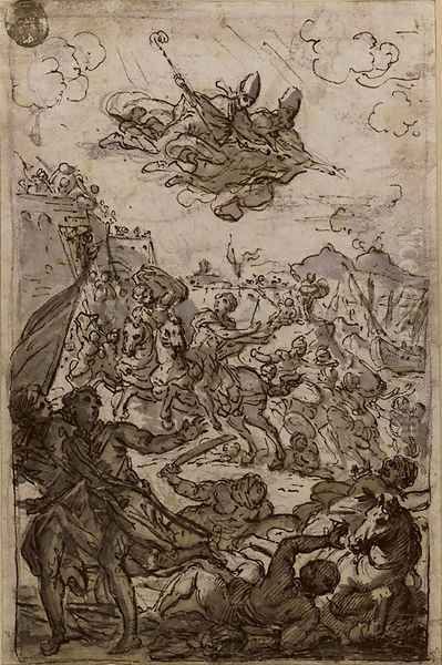 Two bishops intervening in a battle (recto5i); an angel (verso) - view 1