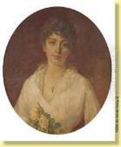 Portrait De Jeune Fille Au Bouquet De Roses by Edouard Verschaffelt