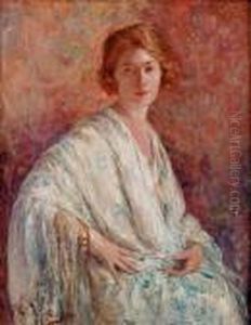 Portrait D'elegante Au Chale by Edouard Verschaffelt