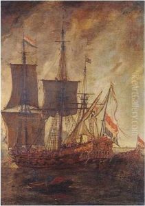 A Dutch Man-o-war Firing A Salute, With The State Barge Alongside The Starboard Stern A Dutch Man-o-war Firing A Salute, With The State Barge Alongside The Starboard Stern