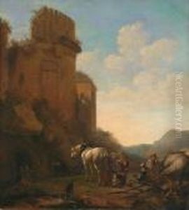 Paesaggio Con Rovine Con Un Maniscalco Che Ferra Il Suo Cavallo