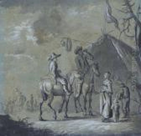 Bauernfamilie Mit Reitern In Landschaft - view 1