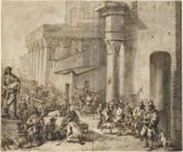A Street Market Behind A Church, A Harbor In The Distance - view 1