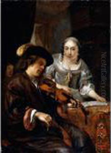 An Interior With A Man Playing The Violin And A Woman Singing - view 1