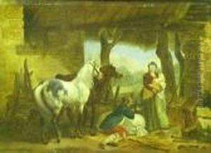 Stable Interior With Horses And Figures