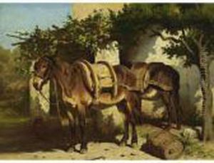Donkeys Outside A Stable