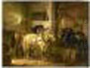 Three Horses In A Stable by Wouterus Verschuur