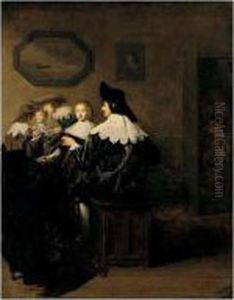 An Interior With Elegant Figures Playing Music by Johannes Cornelisz. Verspronck