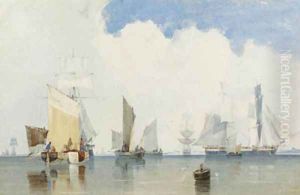 Fishing boats in a harbour by Count Alexandre Thomas Francia