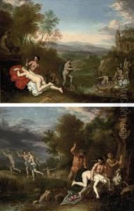 A Wooded River Landscape With Diana And Her Nymphs Bathing by Daniel Vertangen