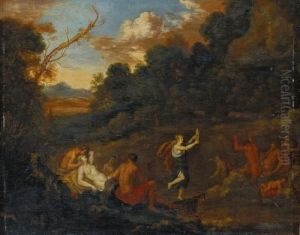 Landschaft Mit Nymphen, Satyr Und Bacchus by Daniel Vertangen