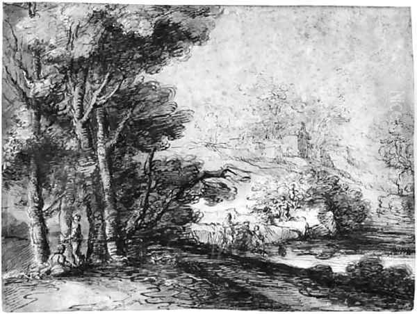 An Extensive Landscape With Figures By A River - view 1