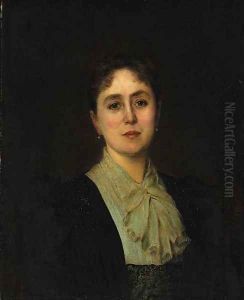 Portrait of a lady in a black dress and a white chemise
