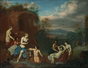 Diana And Her Nymphs Resting By A Ruin; And Bacchanale Before Classical Ruins by Daniel Vertangen