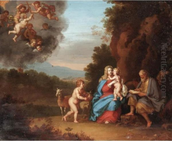 Holy Family In A Landscape With Putti - view 1