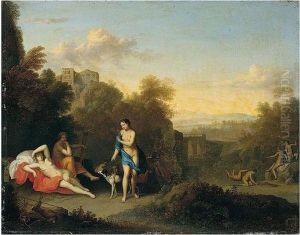 An Italianate Landscape With Diana And Her Nymphs Bathing And Resting by Daniel Vertangen