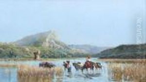 Paesaggio Con Contadini E Armenti Nella Palude Pontina by Achille Vertunni