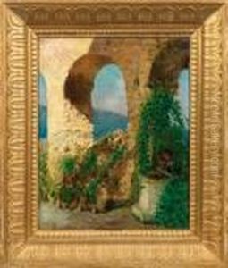 Campagna-landschaft Mit Ruinenbogen Und Junger Frau An Einem Brunnen Campagna-landschaft Mit Ruinenbogen Und Junger Frau An Einem Brunnen