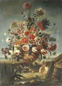 Parrot tulips, roses, an imperial lily by Karel Van Vogelaer, Carlo Dei Fiori