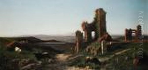Antica Roma Paesaggio Con Rovine E Buoi - view 1