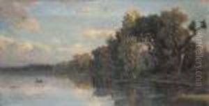Scorcio Del Tevere Con Barca by Achille Vertunni