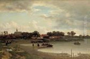 A Ferry Crossing Near A Dutch Town