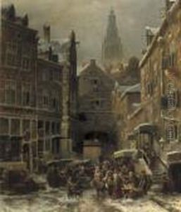 De Winter In Het Jodenkwartier Te Amsterdam by Salomon Leonardus Verveer