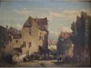 Vegetable Market In A Dutch Backstreet by Salomon Leonardus Verveer
