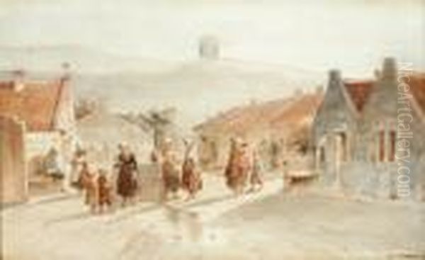 Figures In A Village Street - view 1
