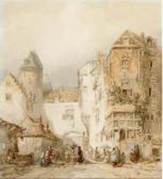 A Busy Market In A Dutch Town - view 1