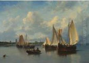 Sailboats At Anchor by Salomon Leonardus Verveer