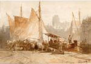Unloading The Catch, Dordrecht by Salomon Leonardus Verveer