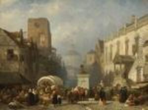 Markttreiben. by Salomon Leonardus Verveer