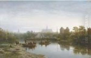 Crossing A Canal At Dusk On The Outskirts Of A Town Crossing A Canal At Dusk On The Outskirts Of A Town