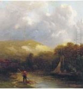 A River Near The Dunes by Salomon Leonardus Verveer