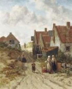 Fisherwomen Conversing In The Dunes by Salomon Leonardus Verveer