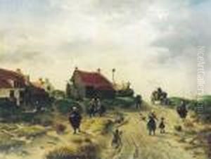 Na Drodze W Rybackiej Wiosce by Salomon Leonardus Verveer
