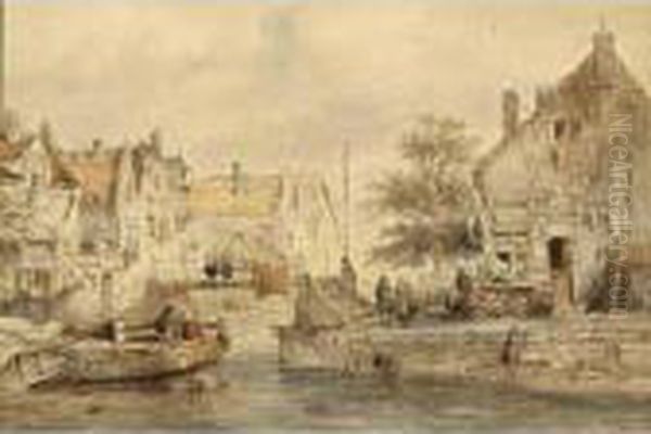 A Town View With Figures By A Canal - view 1