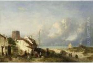 A Fishing Village In The Dunes by Salomon Leonardus Verveer